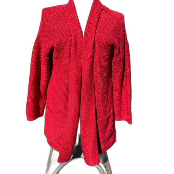 J. Jill Easy Textured Long Open Front Cardigan Heathered Red Size L Petite - Picture 1 of 5